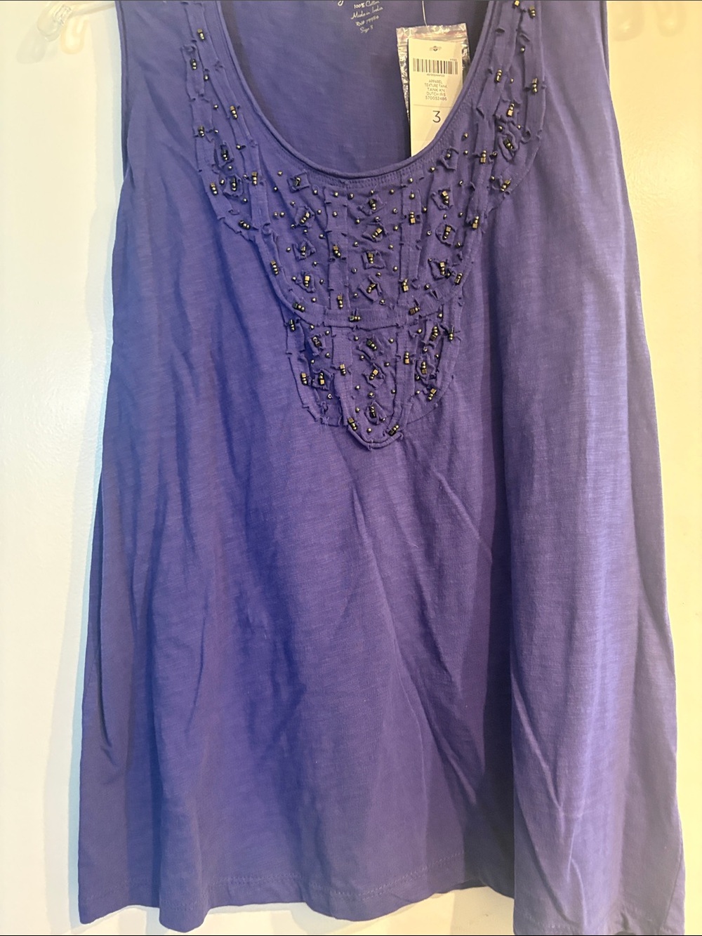 NWT Chico's Purple Beaded Scoop Neck Texture Tank in Dutch Iris XL